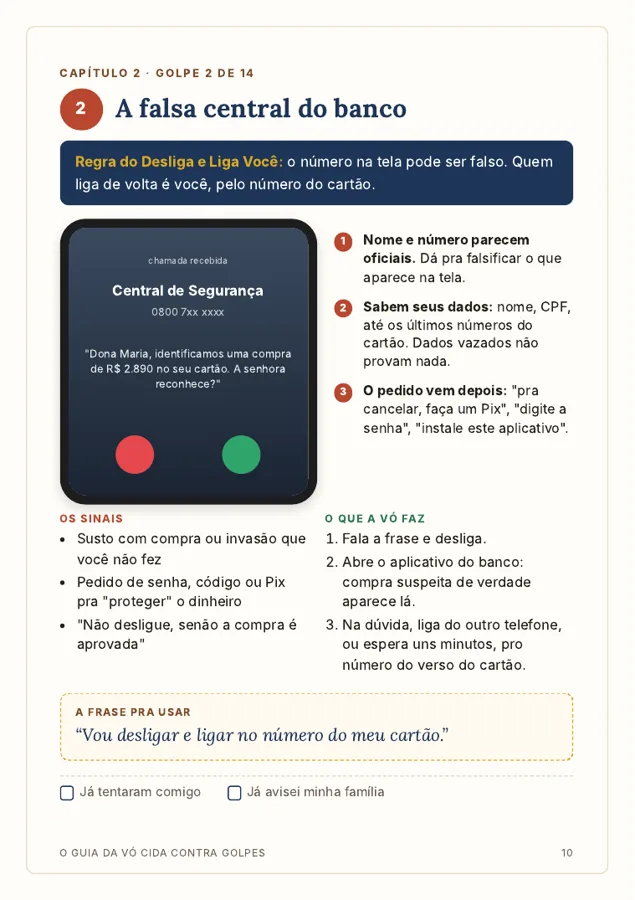 Página do golpe da falsa central do banco